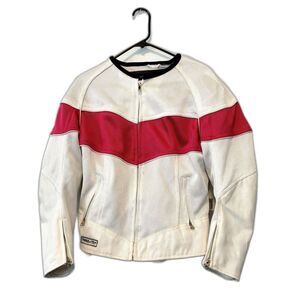 Power Trip 333 White Pink Corset Lace Back Padded Womens Motorcycle Jacket Large
